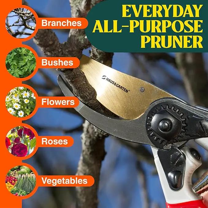 Haus & Garten EnduroPRO Ergonomic Bypass Pruners - Professional Titanium Garden Shears - Heavy Duty Hand Pruning Scissor, Tree Trimmer, Gardening Tool, Branch, Hedge, Rose, Shrub & Bush Clippers by GreenHaven Gardens