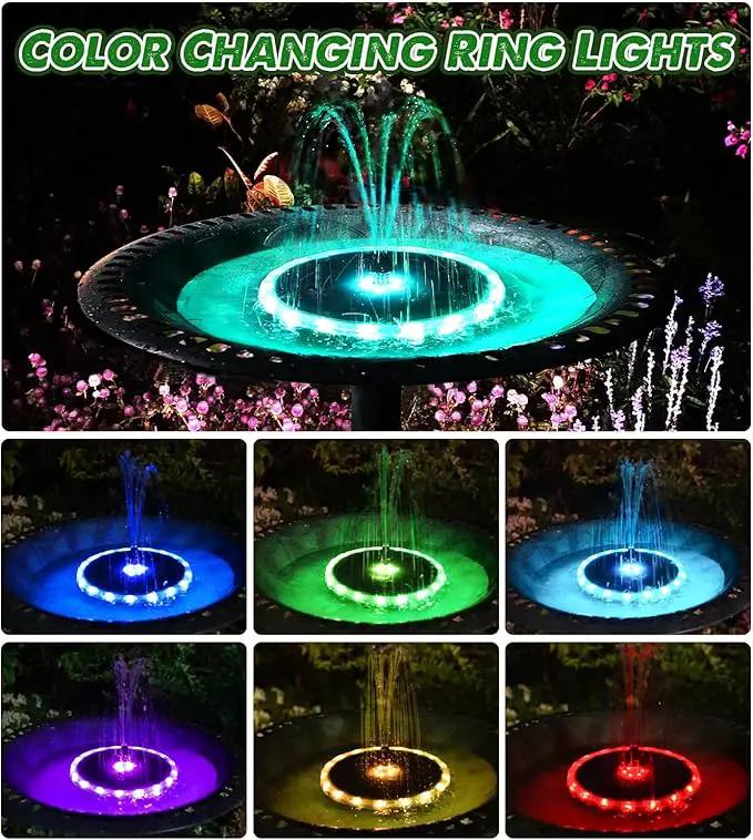 Solar Fountain Matte Panel with 4000 mAH Battery, 4W Bird Bath Fountains Solar Power with 8 Nozzles, Floating Solar Fountain Pump for Bird Bath, Garden, Pond, Outdoor (Color Change) by GreenHaven Gardens