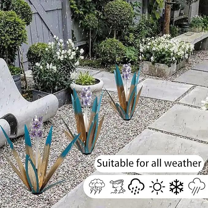 Metal Agave Plant Garden Art, 2 Pack Tequila Rustic Sculpture, Rustic Metal Agave Plants Lawn Home Ornaments, for Yard Stakes, Garden Figurines, Outdoor Patio (2 PCS Purple Flowers) by GreenHaven Gardens