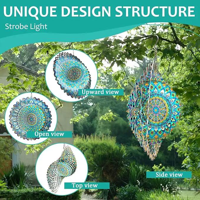 Wind Spinner Mandala Peacock Blue Ocean,Wind Spinner for Yard and Garden,Gifts for Women Mom Grandma Wife Father,12Inch 3D Kinetic Yard Art Decorations Outdoor&Indoor Christmas Decor by GreenHaven Gardens