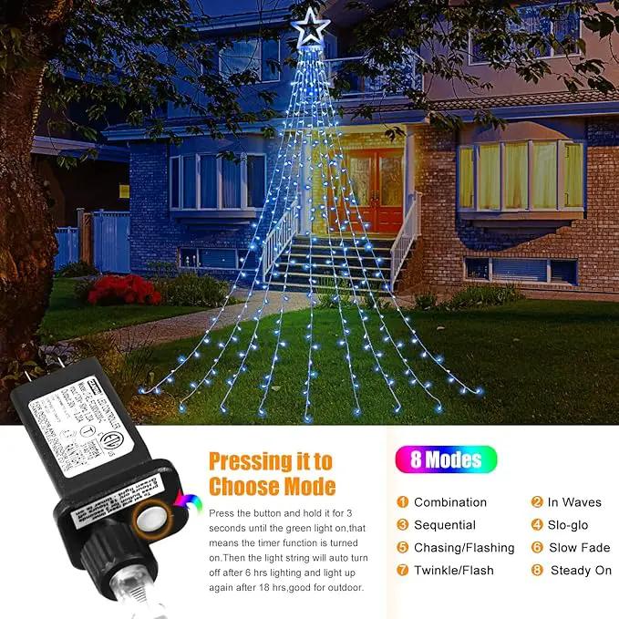 Christmas Decorations Star String Lights, 320 LED Waterfall Tree Lights with 13" Topper Star 8 Lighting Modes Indoor Outdoor Decorative for New Year, Holiday, Wedding, Party by GreenHaven Gardens