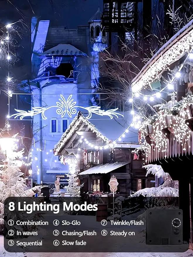 4 Pack 400 LED Solar String Lights for Outside, Solar Christmas Lights Outdoor Waterproof, Green Wire Twinkle Light with 8 Lighting Modes for Xmas Tree Wedding Party Garden Decorations (Cool White) by GreenHaven Gardens