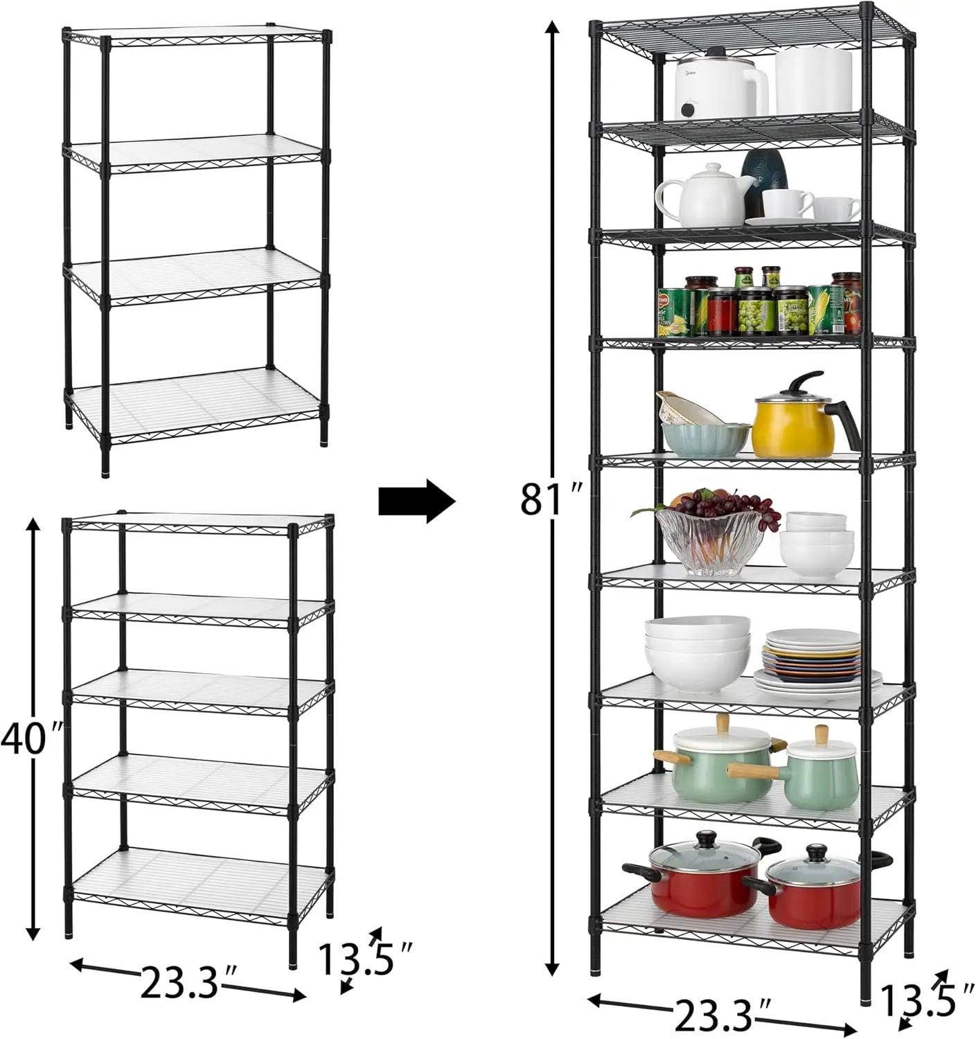 Finnhomy 9-Tier Wire Shelving Unit Adjustable Steel Wire Rack Shelving, 81 Inches Height 9 Shelves Metal Storage Rack, Pantry Shelves for Storage with PE mat, NSF Certified, Black by GreenHaven Gardens