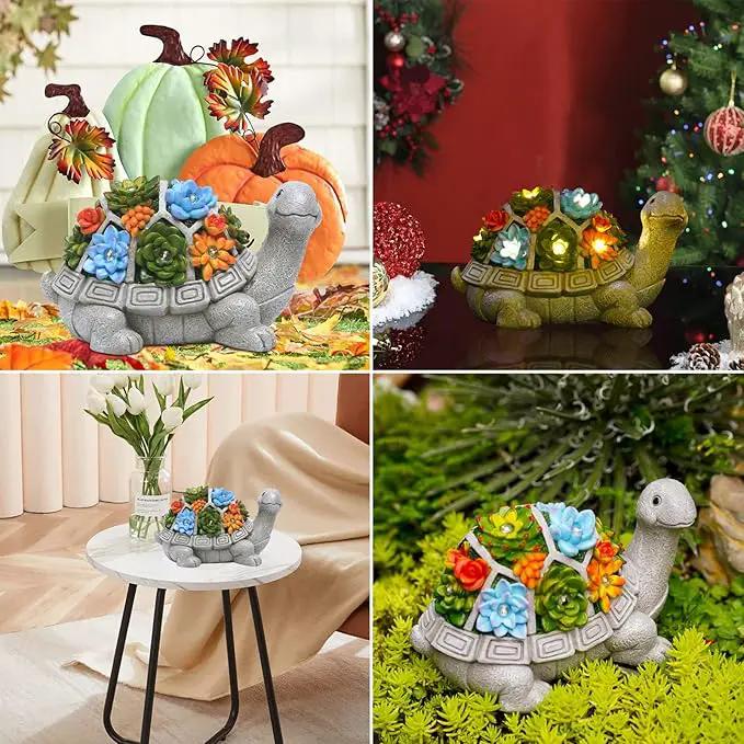 Nacome Solar Garden Outdoor Statues Turtle with Succulent and 7 LED Lights - Lawn Decor Tortoise Statue for Patio, Balcony, Yard Ornament - Unique Housewarming Gifts by GreenHaven Gardens
