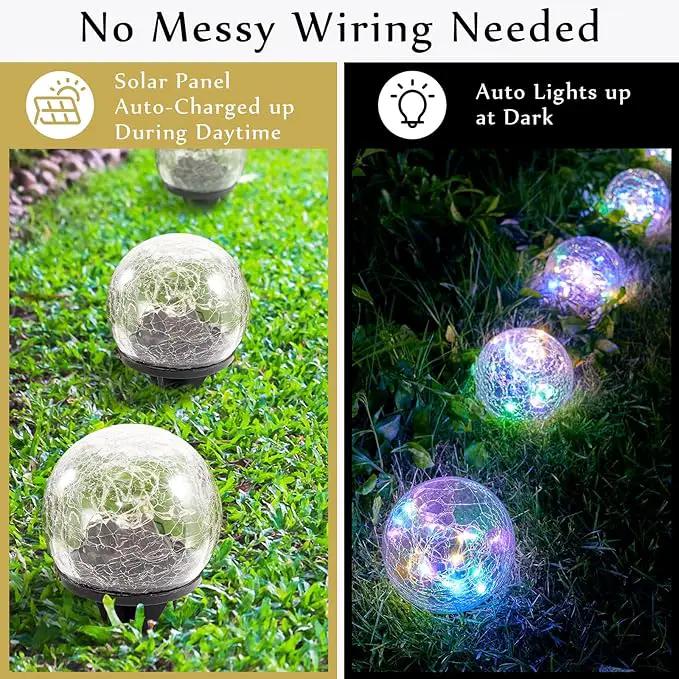 Honoson Decorative Solar Globe Lights Outdoor Waterproof LED Cracked Glass Ball Lights for Pathway, Walkway, Garden, Yard, Lawn Decoration(12 Pcs,3.9 Inch) by GreenHaven Gardens