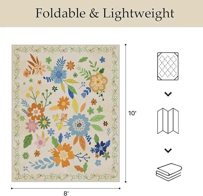GENIMO Indoor Outdoor Area Rug 8' X 10' Waterproof, Washable Door Mat Non Shedding, Easy Cleaning Floral Outdoor Carpet for Patio, Entryway, Porch, Bathroom, Living Room, Bedroom, Backyard by GreenHaven Gardens