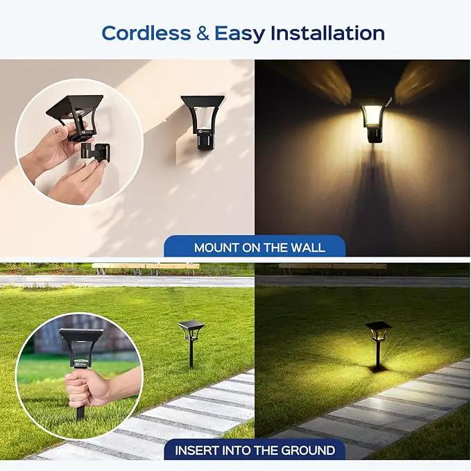 CINOTON 2-in-1 Solar Pathway Lights Outdoor with 4 Lighting Modes, IP65 Waterproof LED Solar Powered Wall Lights for Garden Yard Patio Lawn Porch Walkway Backyard Driveway, Warm & Cold White 4 Pack by GreenHaven Gardens