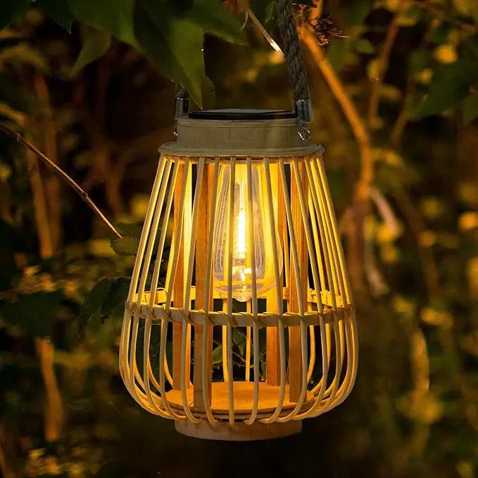 Solar Lanterns Outdoor Hanging Lights Waterproof Rattan Bamboo Solar Powered Light with Twine Handle Decorative Garden Table Lamp for Patio Yard Tabletop Tree Pathway Home Decoration by GreenHaven Gardens