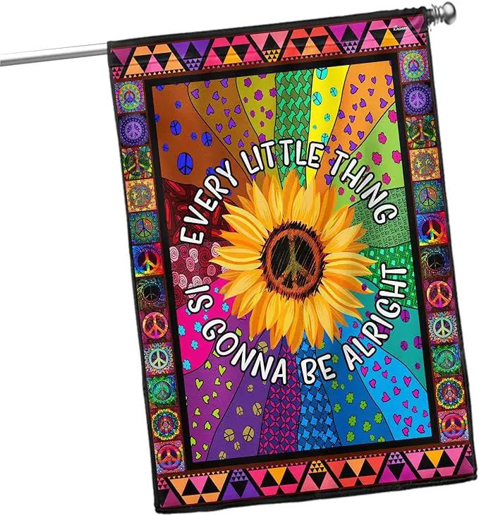 FLAGWIX Flags - Hippie Sunflower. Every Little Thing Gonna Be Alright Flag, House Flag (29.5" x 39.5") - USA House Garden Flags Premium Polyester-Decorative Outdoor Flags by GreenHaven Gardens