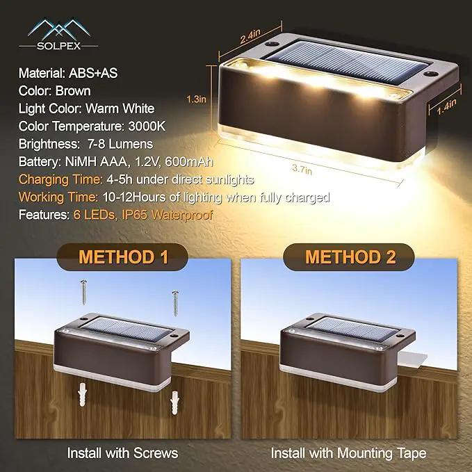 SOLPEX Solar Fence Lights, 6 LEDs Solar Lights Outdoor Waterproof Solar Powered for Deck, Stair, Front Porch, Balcony, Walkway, Garden, Yard, Patio, Pool Decor, IP65 Waterproof (16 Pack, Warm White) by GreenHaven Gardens