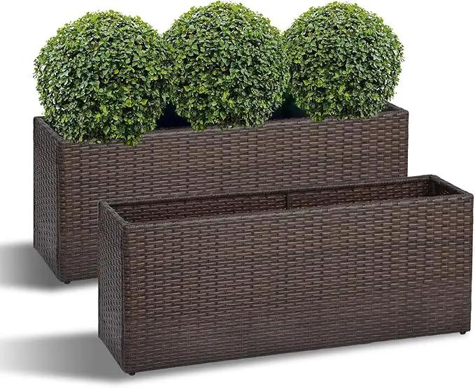 SUNNYPARK Set of 2 Large Rectangular Planter with Removable Liner, All-Weather PE Rattan Modern Planters Indoor Outdoor Flower Plant Pots Garden Box Patio Yard Front Porch Deck by GreenHaven Gardens