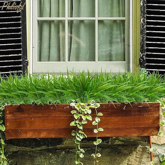 32 Pcs Artificial Grass Fake Plants 17.3in Outdoor Plants UV Resistant Faux Greenery Stems Fake Grass for Home Window Garden Office Patio Pathway Front Porch Halloween Décor Green by GreenHaven Gardens