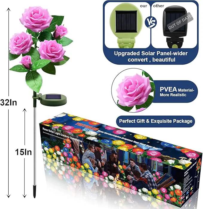Solar Flower Lights Outdoor - Upgraded New Material Two Modes Realistic LED Solar Powered Waterproof Lights with 5 Roses, Solar Decorative Stake Lights for Garden (Pink, 1 Pack) by GreenHaven Gardens