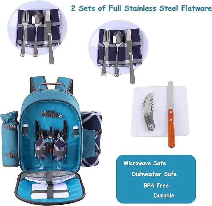 Apollo Walker Picnic Backpack Set for 2 Person with Cooler Compartment, Detachable Bottle/Wine Holder, Fleece Blanket, Plates and Cutlery Set (Teal) by GreenHaven Gardens