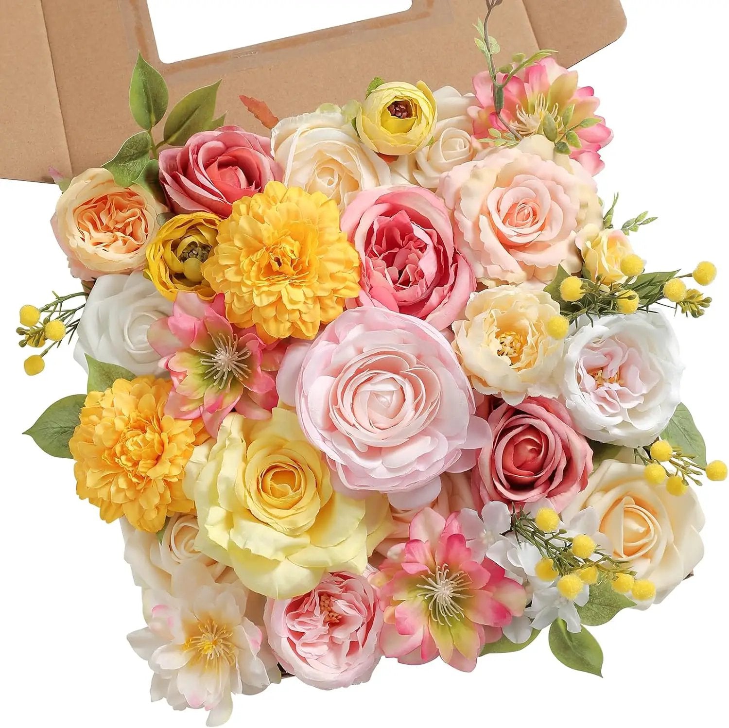 Artificial Flower Assortment for DIY Centerpiece Arrangement Wedding Hand Bouquet Flower Bouquet Centerpiece Arrangement Party Baby Shower Home Decoration (Pink Yellow) by GreenHaven Gardens