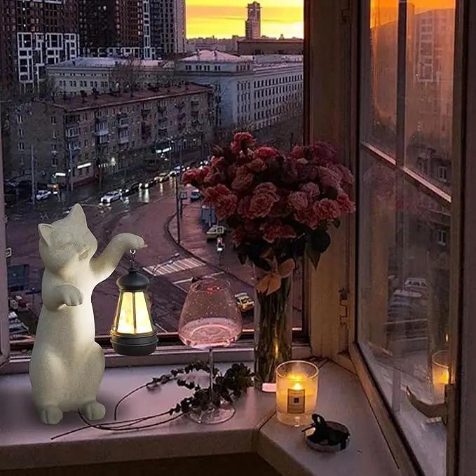 Solar Powered Garden Resin Statue Lights, 10 Inch Waterproof Outdoor Animal Cute Cat Figurine Lights, Suitable for Patios, Balconies, Lawns, Courtyards, Etc. (Hand) by GreenHaven Gardens