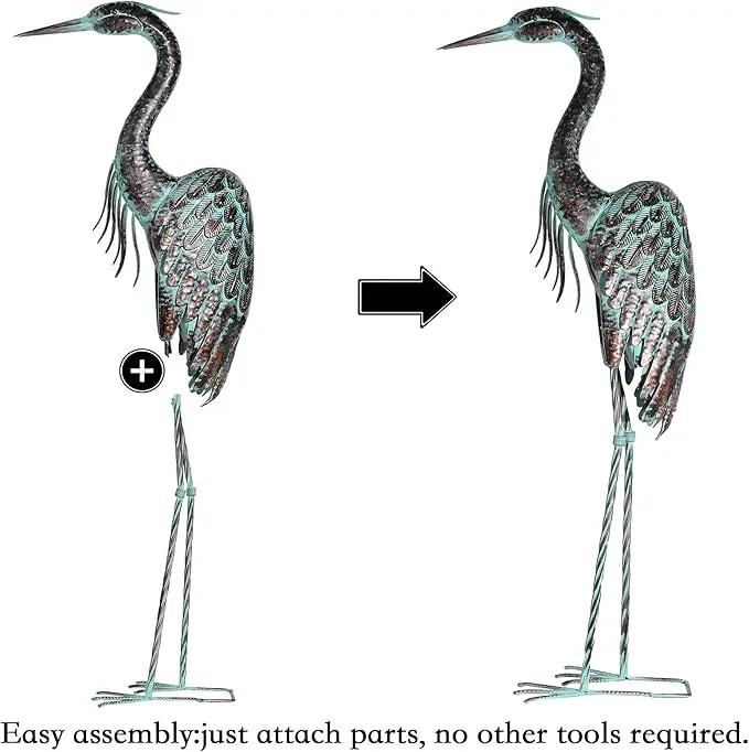 Kircust Garden Crane Statues, Standing Metal Patina Heron Decoy Outdoor Statue, 42-46 Inch Bird Yard Art for Patio Lawn Pond, Set of 2 by GreenHaven Gardens