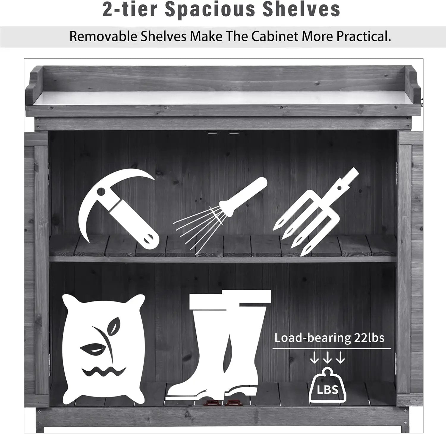 Merax Outdoor 39" Potting Bench Table, Rustic Garden Wood Workstation, Storage Cabinet with 2-Tier Shelves and Side Hook, Grey by GreenHaven Gardens