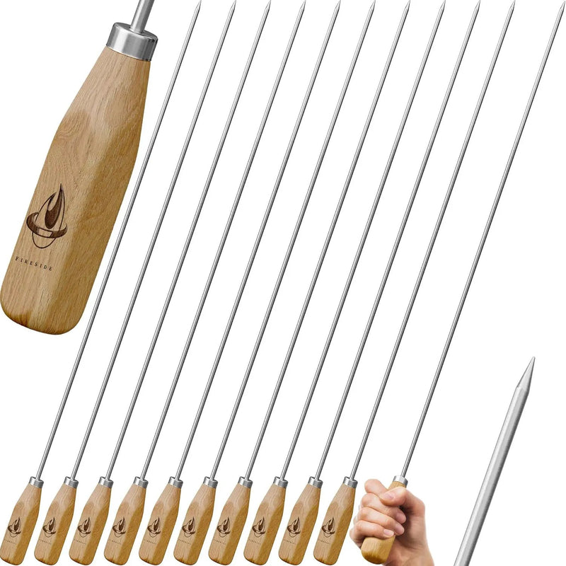 Marshmallow Sticks for Fire Pit - 34" Extra Long Roasting Smores Stick - Campfire Metal Skewers Roast Hot Dog Corn BBQ Utensil Holder Kit Outdoor Camping Accessories with Wooden Handle (10-Pack) by GreenHaven Gardens