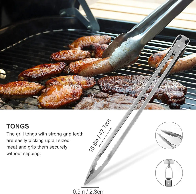 grilljoy 8PCS BBQ Grill Tools Set with Extra Thick Stainless Steel Spatula, Fork, Tongs & Cleaning Brush - Complete Barbecue Accessories Kit with Portable Bag - Perfect Grill Gifts for Men Black by GreenHaven Gardens