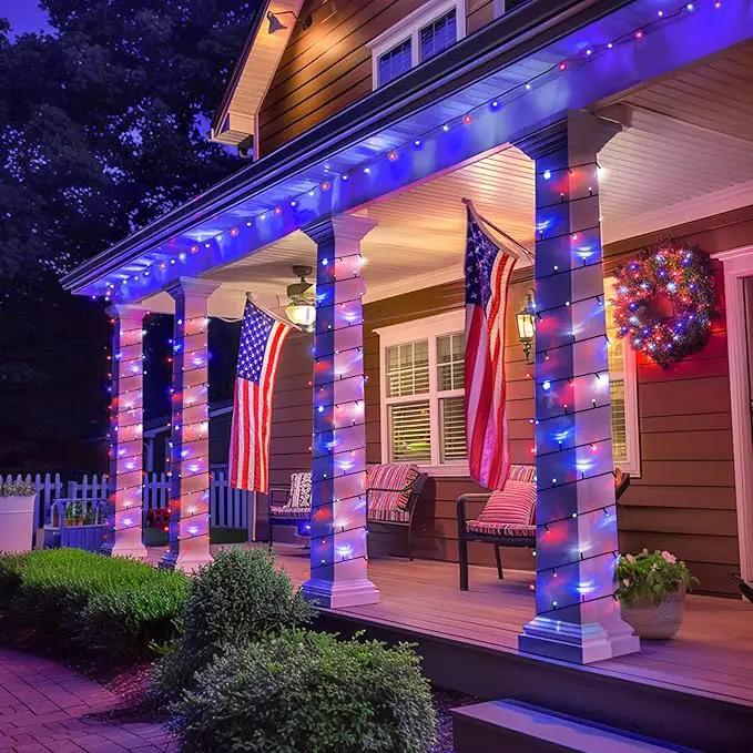 JMEXSUSS 2 Pack Red White and Blue Solar Lights 100LED 33ft Patriot Solar String Lights Waterproof, 8 Modes 4th of July Lights for Independence Day, Gardens, Tree, Outdoor 4th of July Decorations by GreenHaven Gardens