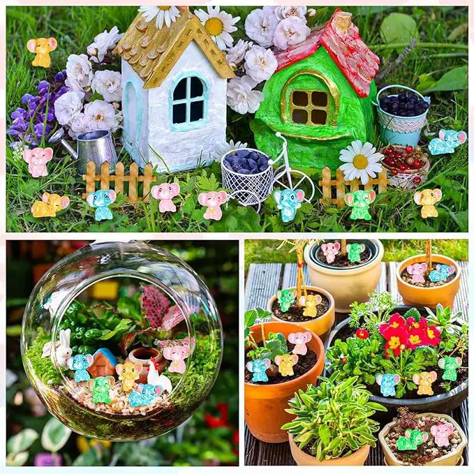 96 Pcs Luminous Resin Mini Elephant Animals Miniature Elephant Figurines Glow in The Dark Garden Accessories Moss Landscape DIY Terrarium Ornament for Garden Dollhouse Decoration (Classic)