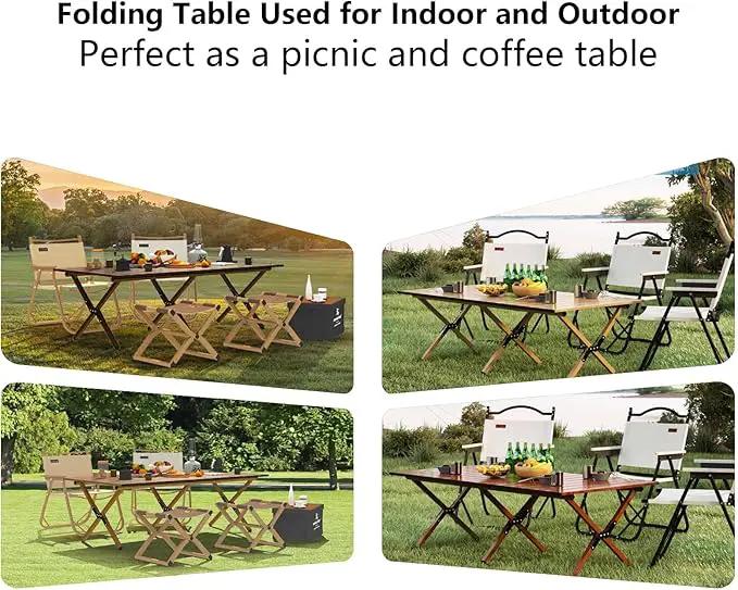 Folding Camping Table, 48Inch Lightweight Roll-Up Table Aluminum Low Portable Picnic Table with Carrying Bag for Outdoor, Beach, Picnic, Backyards, BBQ and Party Walnut Color by GreenHaven Gardens