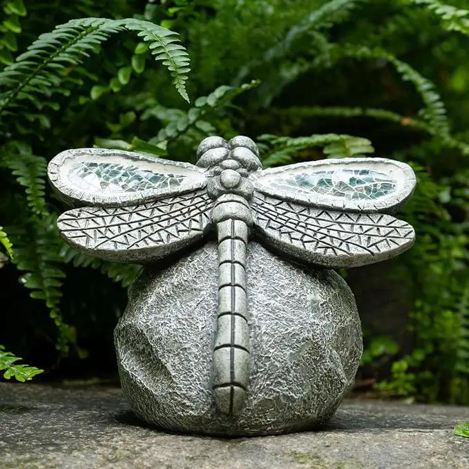 Garden Statue Dragonfly,Solar Dragonfly Decor for Outdoor,Resin Dragonflies Figurine with Solar Light for Patio,Balcony,Yard,Lawn Ornament,Perfect Garden Gift by GreenHaven Gardens