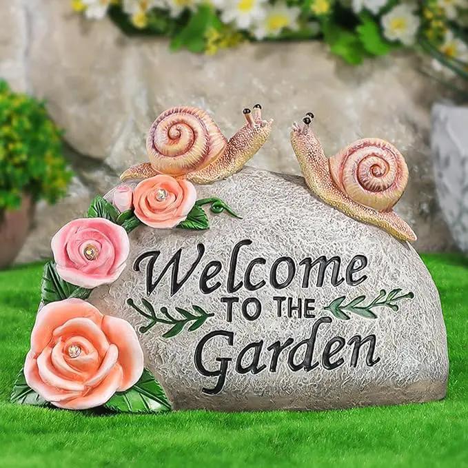 Snail Garden Statue Outdoor Decor Art Solar LED Light Welcome Sign Sculpture Auspicious Snail Resin Figurine Yard Porch Patio Lawn Decorations Housewarming Gifts for Mom Grandma Women by GreenHaven Gardens