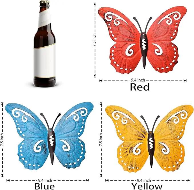 EASICUTI Metal Butterfly Wall Decor Butterfly Wall Art Hanging Sculpture For Indoor Outdoor Home Bathroom Living Room Bedroom Or Porch Patio Fence Yellow Red Blue 3 Pack 9.4" L x 7.5" H by GreenHaven Gardens