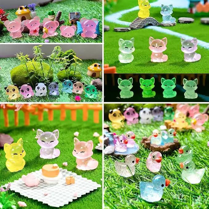Luminous Mini Resin Animals - 130 Pcs Tiny Animals Mini Ducks Tortoise Rabbit Panda Mushroom Fruits Seashells Set Figurines Glow in The Dark Garden Miniatures Fairy Garden Accessories by GreenHaven Gardens