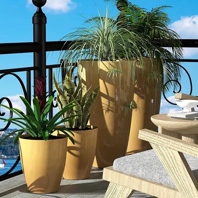 QCQHDU Plant Pots Set of 2 Pack,10 Inch Plant Pot for Indoor and Outdoor Plants with Drainage Hole,Flower Pots Modern Decorative Planter for Garden Plants (Golden) by GreenHaven Gardens
