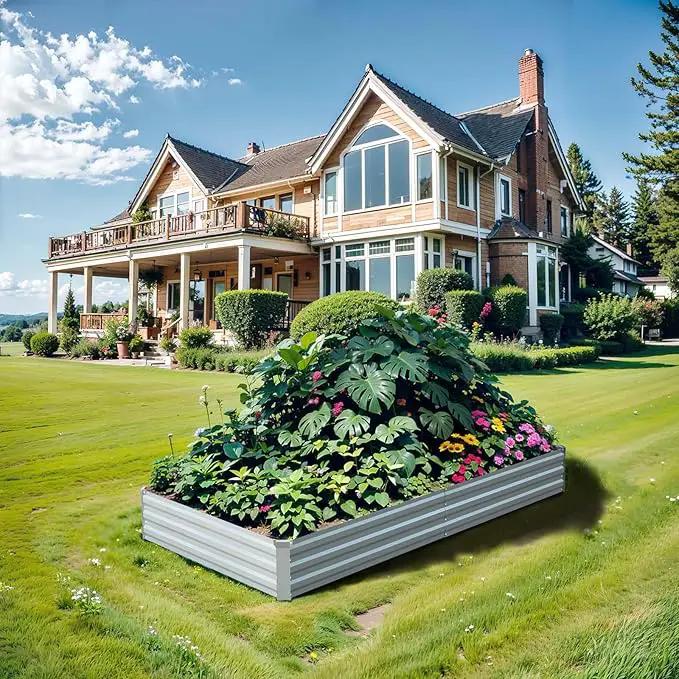 Raised Garden Bed,Galvanized Raised Garden Beds Outdoor for Vegetables Flowers Herbs, Raised Bed Planter Box, Metal Raised Garden Bed Kit with Gloves, 6x3x1ft,Gray by GreenHaven Gardens