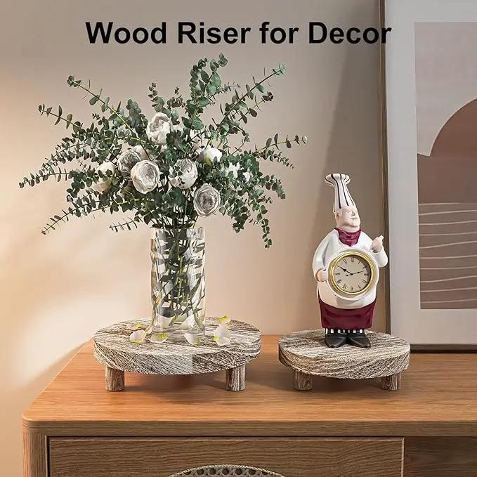 3 Pcs Wood Plant Stand Indoor Outdoor, Round Wood Riser for Decor 6/8/10" Wooden Stool Display Stand Flower Pot Holder Small Planter Tray Modern Potter Decorative (Rustic Grey) by GreenHaven Gardens
