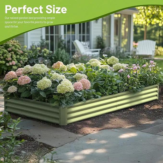 8x4x1ft Raised Garden Bed-Outdoor Galvanized Planter Box for Vegetables, Fruits,Herbs, Flowers, Metal Raised Garden Bed kit-Green by GreenHaven Gardens
