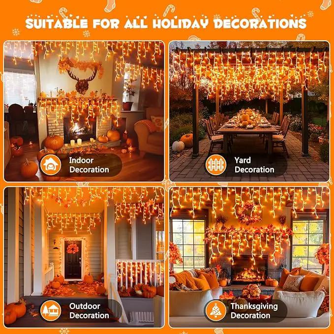 JMEXSUSS Orange Lights for Thanksgiving, 400 LED Orange Icicle Lights Outdoor, 8 Modes Orange Lights with 80 Drops Thanksgiving String Lights Plug in for Fireplace Indoor House Roof Outdoor Holiday by GreenHaven Gardens