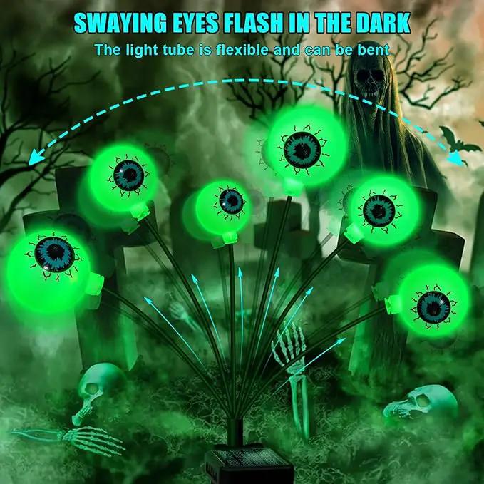 Solar Halloween Decorations, 4 Pack 24 LED Spooky Eyeball Lights, Green Eyeball Swaying Firefly Lights,Waterproof Solar Halloween Path Lights for Yard Garden Lawn Party Decor by GreenHaven Gardens