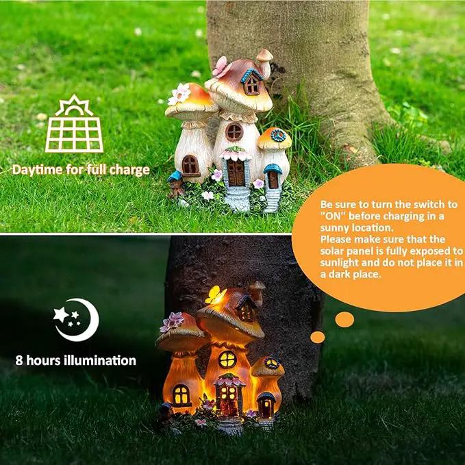 Solar Garden Statue Lights Mushroom Fairy House Figurine, Outdoor Memorial Garden Ornaments Waterproof Decoration for Outside Patio Yard Lawn Decor by GreenHaven Gardens