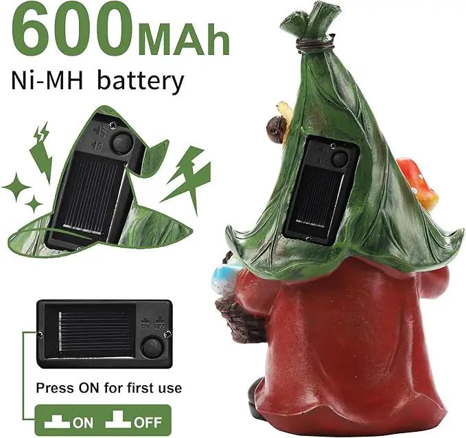 Mushroom-Picking Gnome Solar Garden Statue with 3 LED Lights, Set with 1 Gnome and 2 Small Mushroom, Lovely Garden Gnome Set for Patio, Yard, Lawn Ornament, Outdoor Decor by GreenHaven Gardens