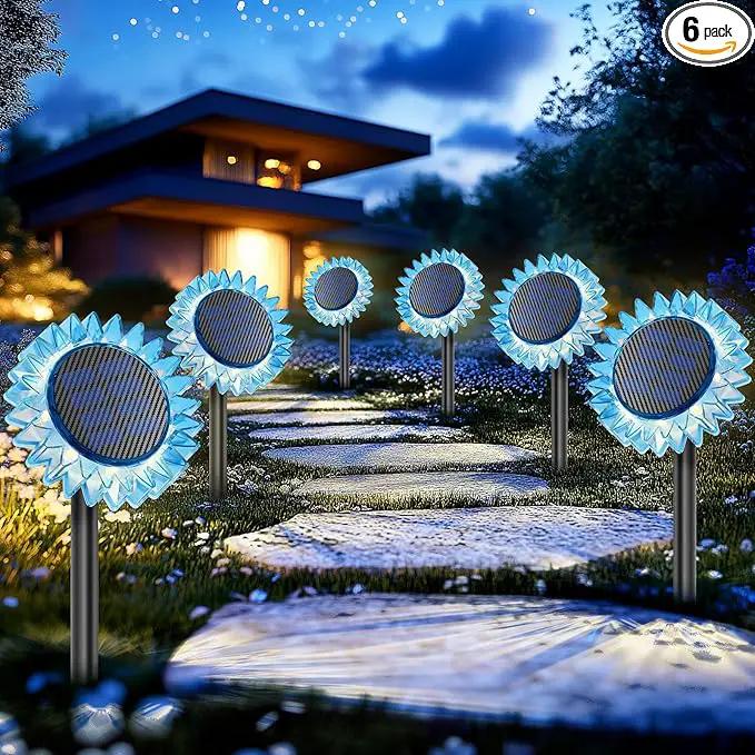 Solar Garden Lights - Upgraded Solar Sunflower Light, Ground/Wall 2-In-1, Solar Outdoor Lights Waterproof IP67,Garden Yard Patio Backyard Pathway Landscape Fence Wall Decoration, Warm White(6 Pack) by GreenHaven Gardens