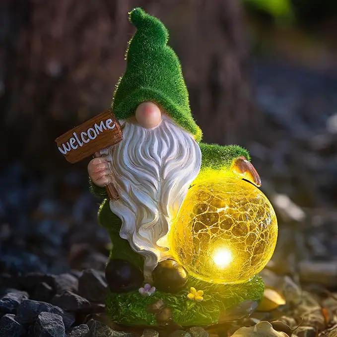 Gnome Garden Statue Figurine Decor with Solar Lights, Outdoor Garden Succulent Ornaments Waterproof Decoration for Outside Patio Yard Lawn Decor by GreenHaven Gardens