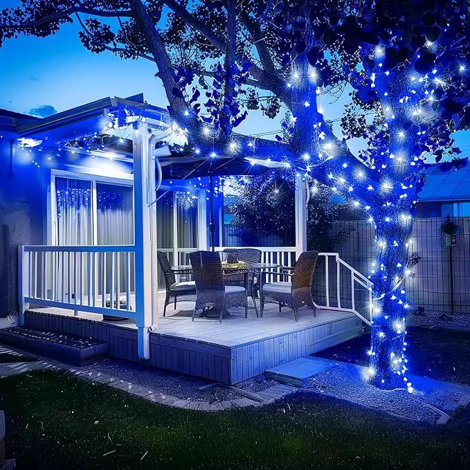 JMEXSUSS 250LED Christmas String Lights 91.5ft Extendable Green Wire Christmas Lights Outdoor Waterproof, 8 Modes LED String Lights Indoor for Tree Wedding Party Garden Patio Decoration, Blue & White by GreenHaven Gardens