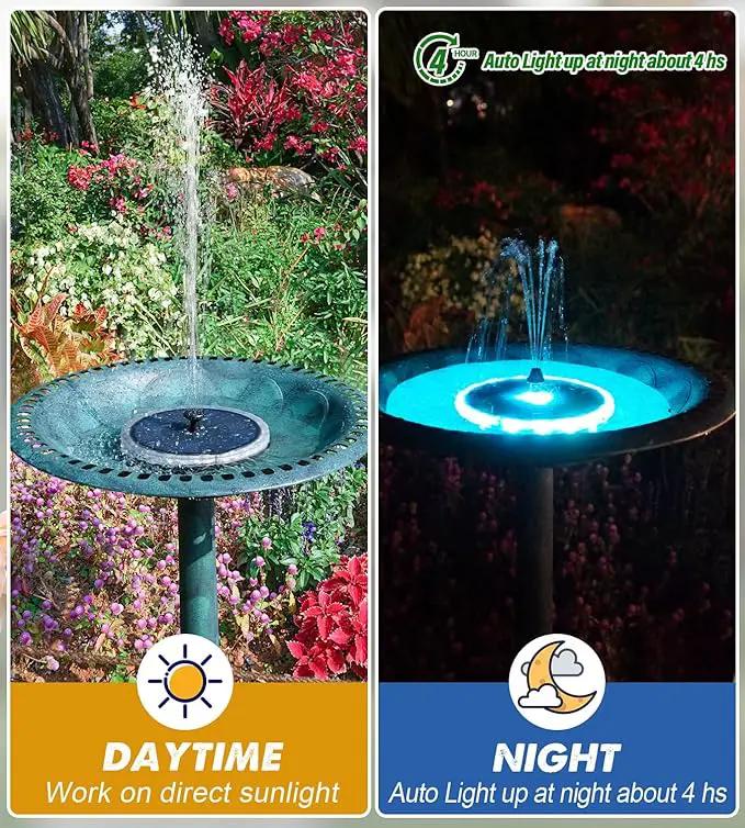 Solar Fountain Matte Panel with 4000 mAH Battery, 4W Bird Bath Fountains Solar Power with 8 Nozzles, Floating Solar Fountain Pump for Bird Bath, Garden, Pond, Outdoor (Color Change) by GreenHaven Gardens