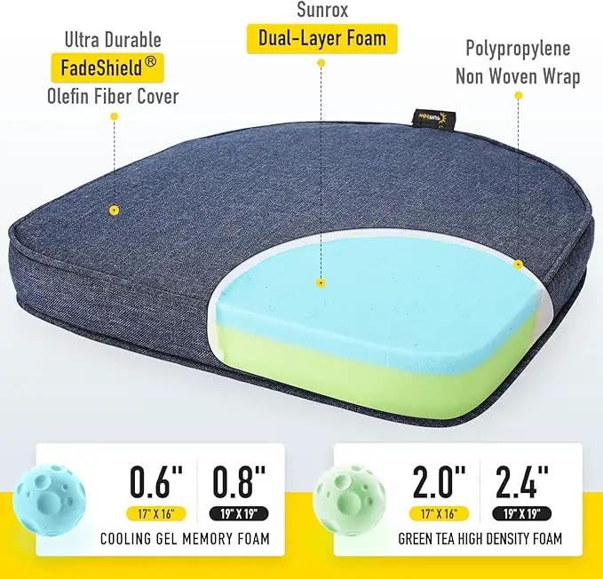 SUNROX Gel Memory Foam Chair Cushions, FadeShield Water-, Stain-Resistant Durable Reversible Seat Cushion Pads with Ties for Indoor/Outdoor Kitchen Dining Office, 17"x16", Set of 6, Heather Indigo by GreenHaven Gardens