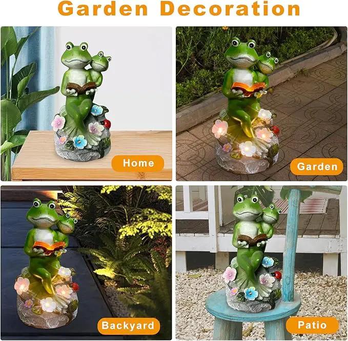 Frog Garden Statue,Frog Garden Decor,Solar Frog Statue Sitting on a Stone Reading a Book with 5 LEDs for Lawn Patio Yard Porch Decoration, Outdoor Garden Decor, yijiayi-008 by GreenHaven Gardens