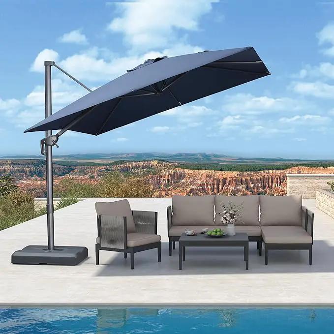 PURPLE LEAF 9 FT Cantilever Patio Umbrella Outdoor Aluminum Offset Square Umbrella with 3 Years Fade Resistance Recycled Fabric and 360-degree Rotation for Deck Pool Garden,Ocean Slate by GreenHaven Gardens