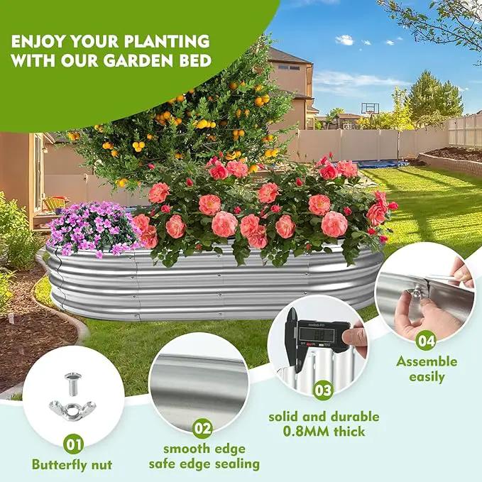 60X32X12 Inches Oval Galvanized Metal Garden Raised Bed/Plant Box for Planting,32 Inches Diameter Iron Fire Pit Ring,Small Animal Fence-3 in 1 Modular Design in Silver (5X2.7X1 FT, Oval) by GreenHaven Gardens
