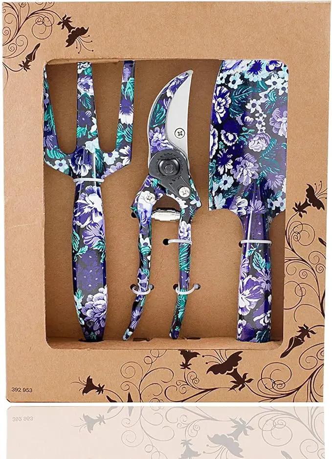FLORA GUARD 3 Piece Aluminum Garden Tool Set - Trowel, Cultivator, Pruning Shear, Gift Set for Gardening Needs (Purple&Blue) by GreenHaven Gardens