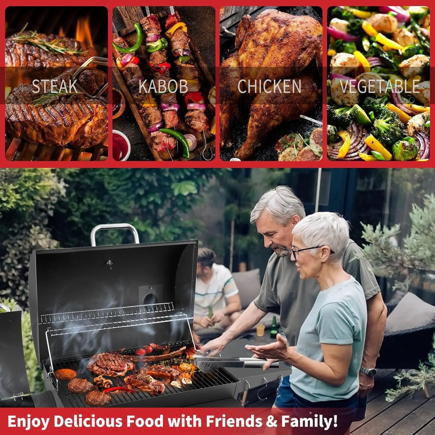 Barrel Charcoal Grill with offset smoker, 714 Square Inches Cooking Area, Outdoor BBQ Grill with Front and Side Shelf, Perfect for Backyard, Patio Parties and Picnics by GreenHaven Gardens