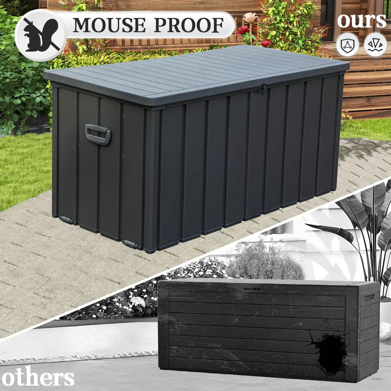 Domi 100-Gallon Outdoor Storage Box – Waterproof, Lockable Storage Cabinet With Resin Lid for Patio Furniture, Garden Tools & Pool Supplies – Large Metal Storage for Cushions, Toys & More by GreenHaven Gardens